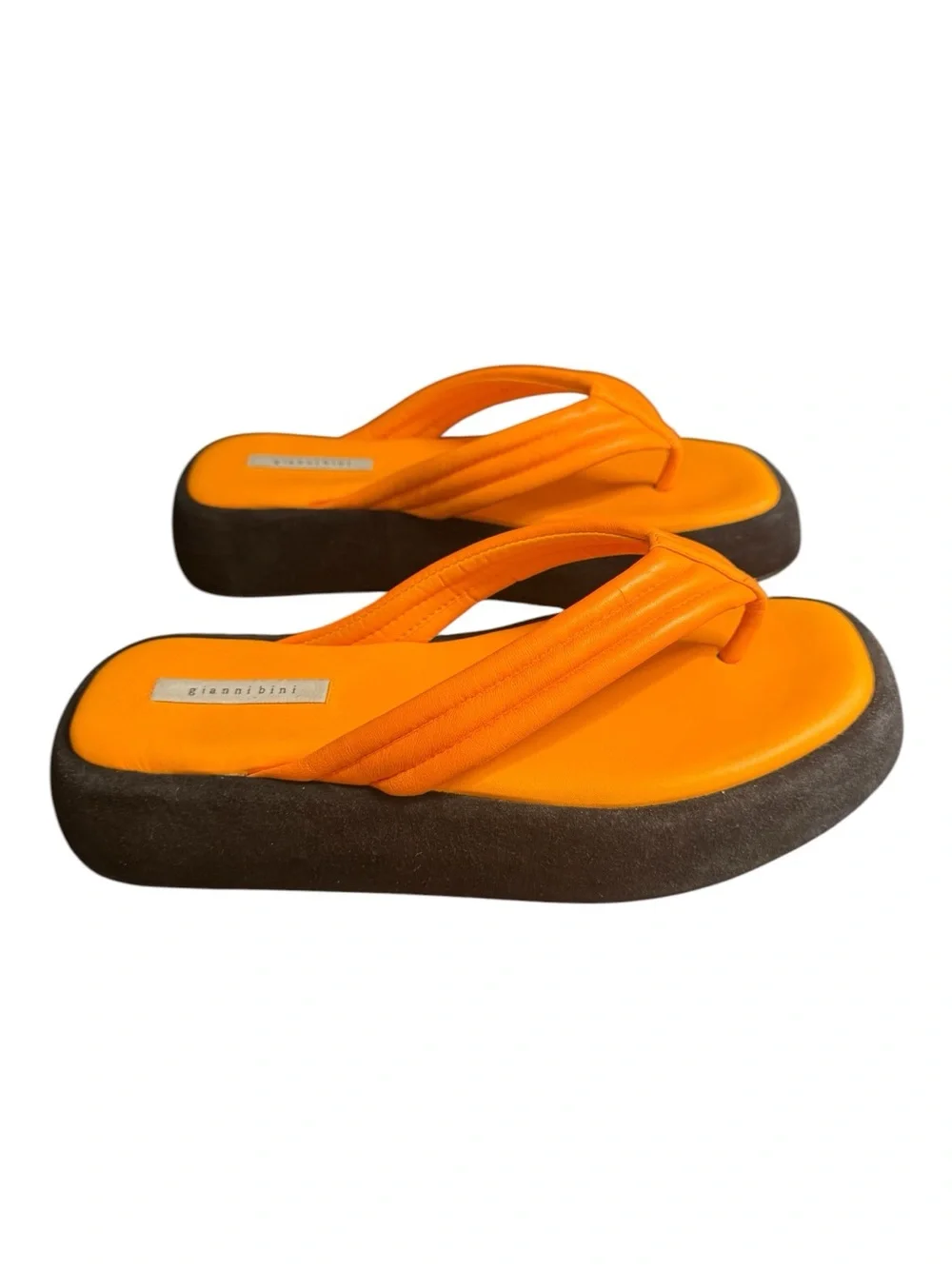 Gianni Bini Wesley Leather Thong Platform Sandals Citral Orange Size 9